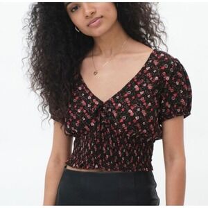 Aeropostale Floral Smocked Crop Top Small Womens (2020)